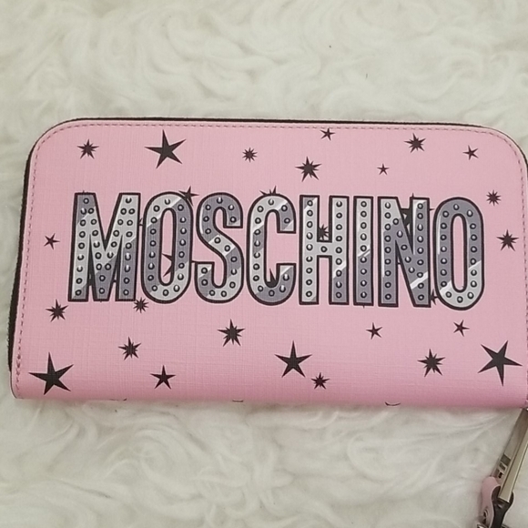 💕MOSCHINO💕 Space Ship Bear Zip Around Wallet Pink NWT 100% Leather - Picture 7 of 14